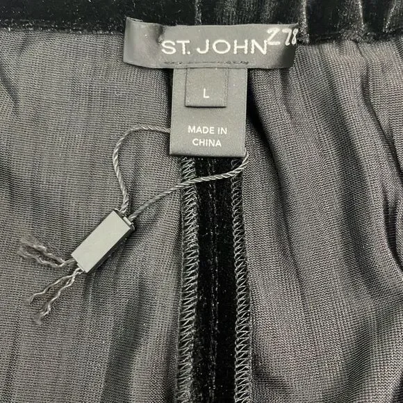 St John Large Black Silver Metallic Velvet Pull On Pants Pockets Stretch‎ Dressy